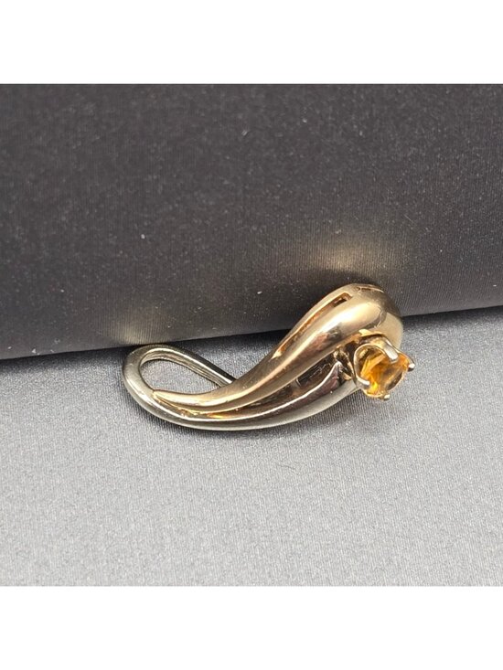 14k Yellow Gold Citrine Pendant Sculptural Ribbon Statement Charm Signed KK - Picture 3 of 14